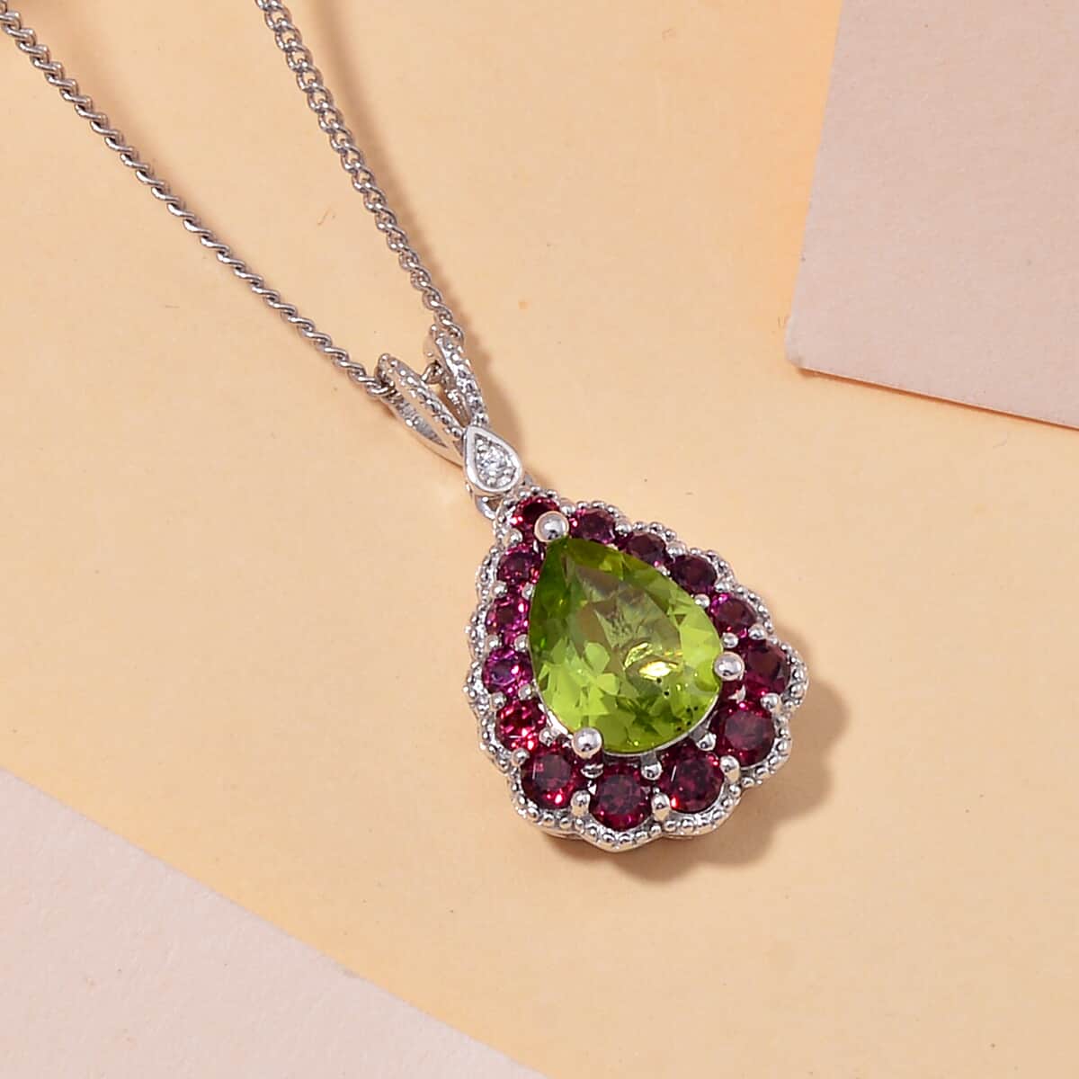 Hebei Peridot and Multi Gemstone 2.60 ctw Majestic Wall Pendant Necklace in Platinum and Rhodium Over Sterling Silver 18 Inches image number 1