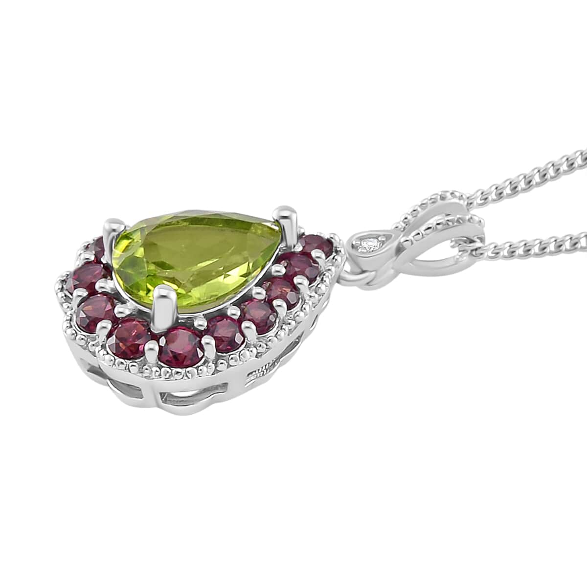 Hebei Peridot and Multi Gemstone 2.60 ctw Majestic Wall Pendant Necklace in Platinum and Rhodium Over Sterling Silver 18 Inches image number 3