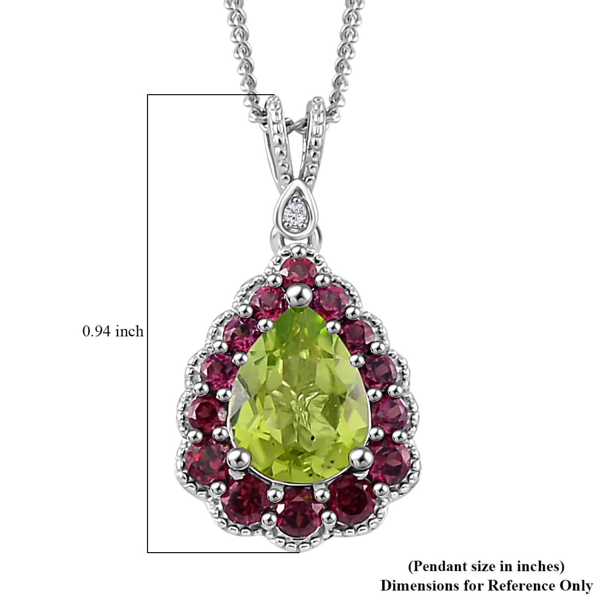 Hebei Peridot and Multi Gemstone 2.60 ctw Majestic Wall Pendant Necklace in Platinum and Rhodium Over Sterling Silver 18 Inches image number 6