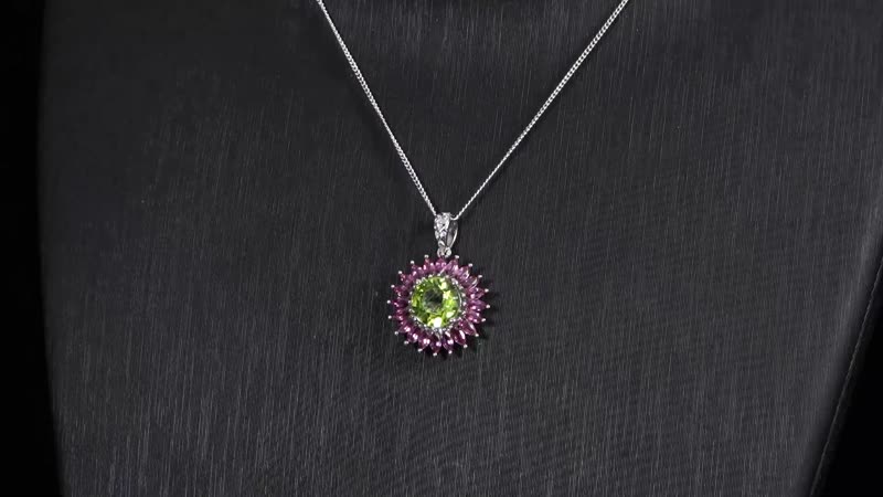 Hebei Peridot and Orissa Rhodolite Garnet 5.25 ctw Scarlet Star Pendant Necklace in Rhodium Over Sterling Silver 18 Inches