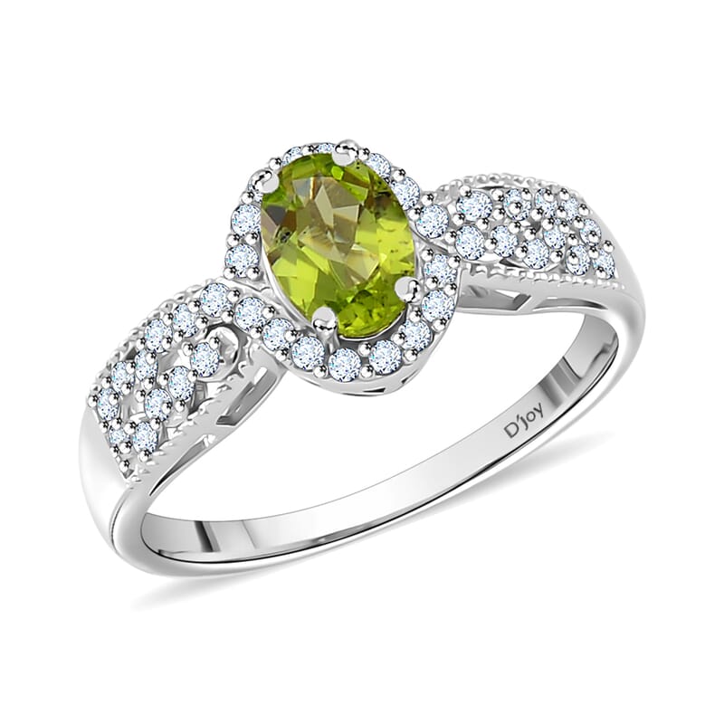Hebei Peridot and White Zircon 2.40 ctw Crows Legacy Pendant and Ring (Size 5.0) in Rhodium Over Sterling Silver