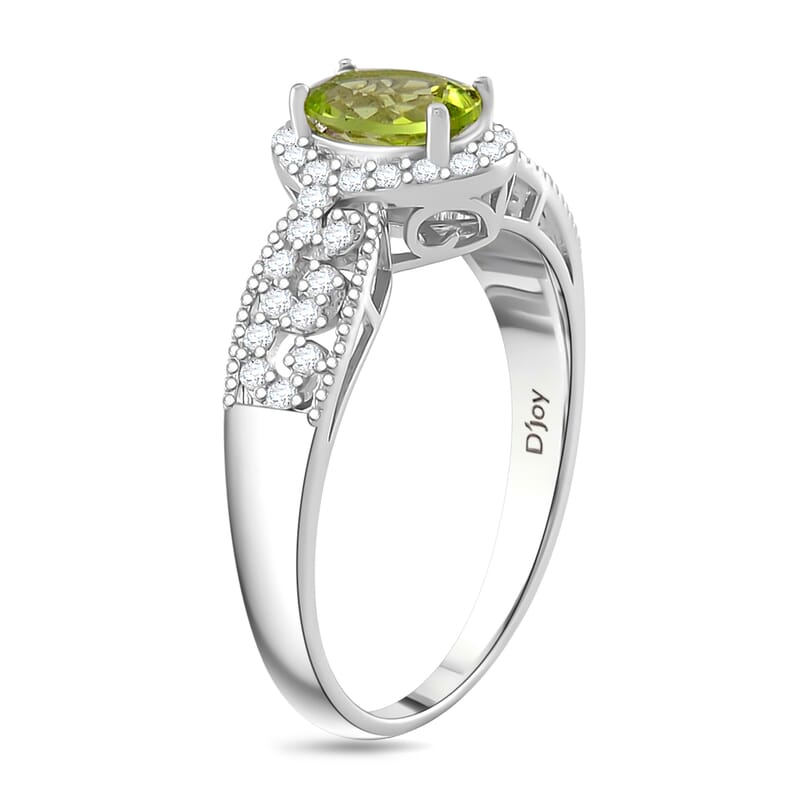 Hebei Peridot and White Zircon 2.40 ctw Crows Legacy Pendant and Ring (Size 5.0) in Rhodium Over Sterling Silver
