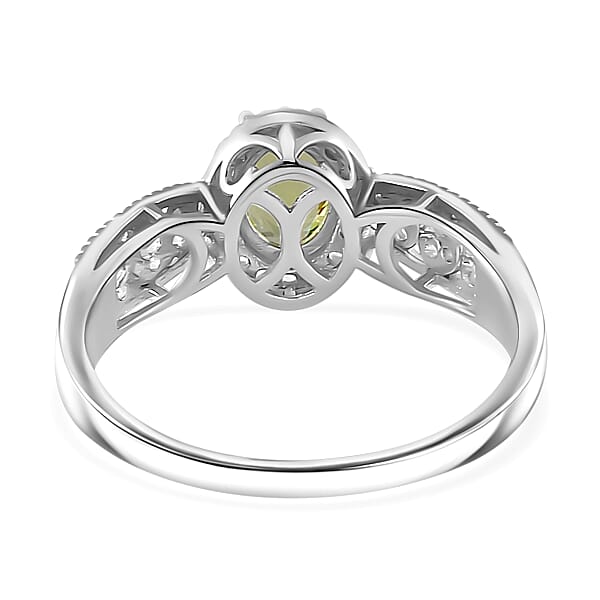Hebei Peridot and White Zircon 2.40 ctw Crows Legacy Pendant and Ring (Size 5.0) in Rhodium Over Sterling Silver