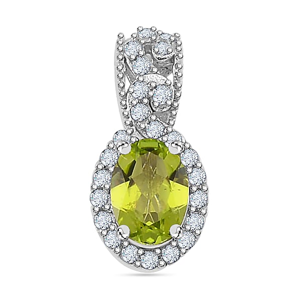 Hebei Peridot and White Zircon 2.40 ctw Crows Legacy Pendant and Ring (Size 5.0) in Rhodium Over Sterling Silver