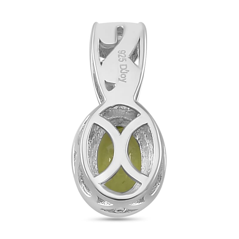 Hebei Peridot and White Zircon 2.40 ctw Crows Legacy Pendant and Ring (Size 5.0) in Rhodium Over Sterling Silver