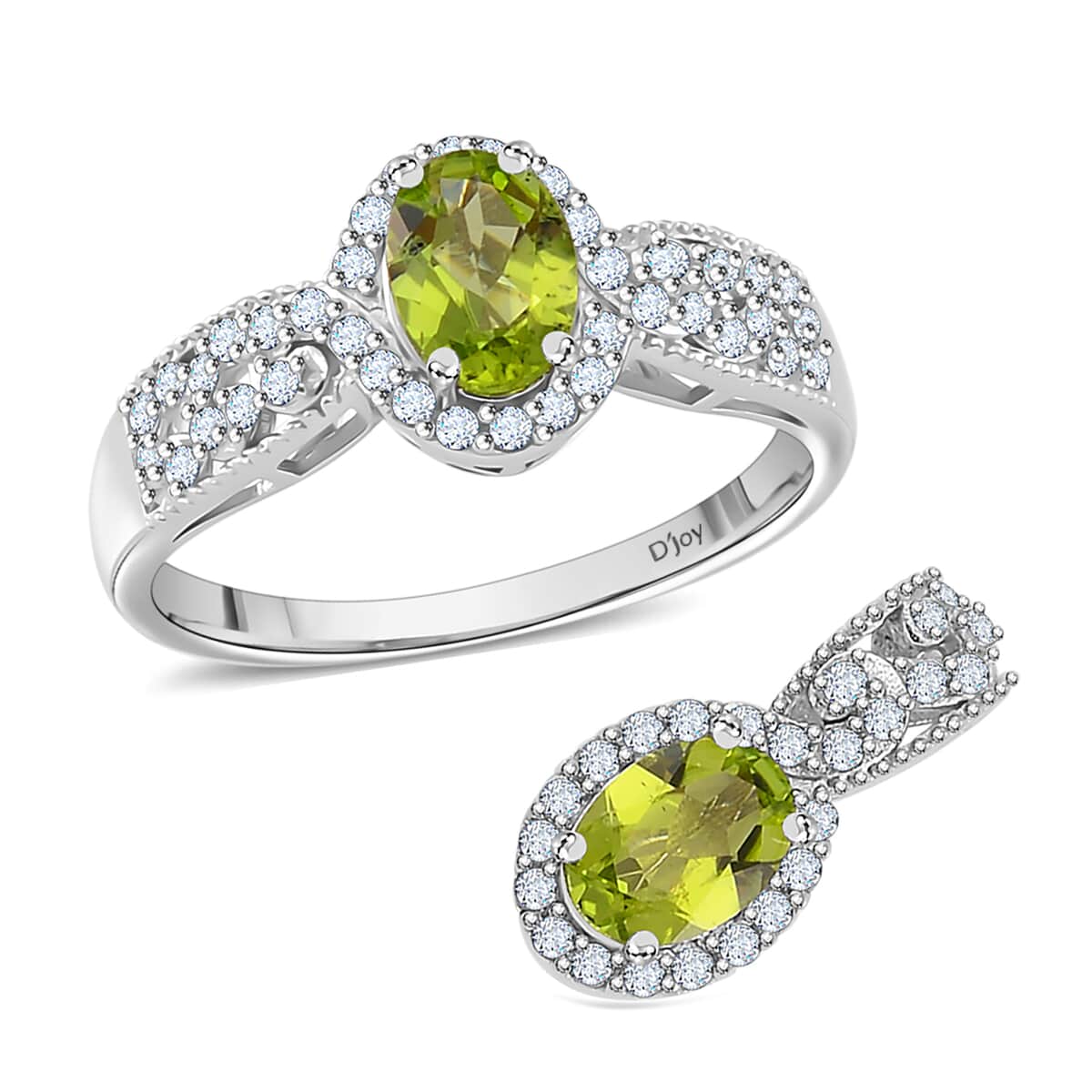 Hebei Peridot and White Zircon 2.40 ctw Crows Legacy Pendant and Ring Size 8 in Rhodium Over Sterling Silver image number 0