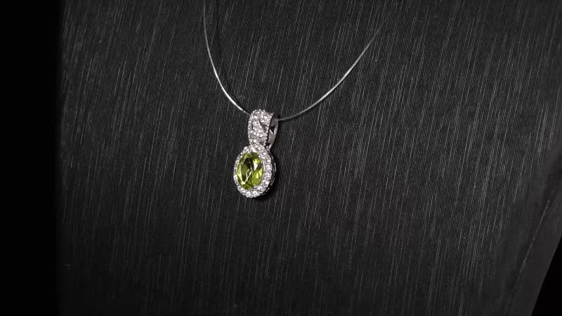 Peridot and White Zircon Pendant and Ring (Size 5.0) in Rhodium Over Sterling Silver 2.40 ctw