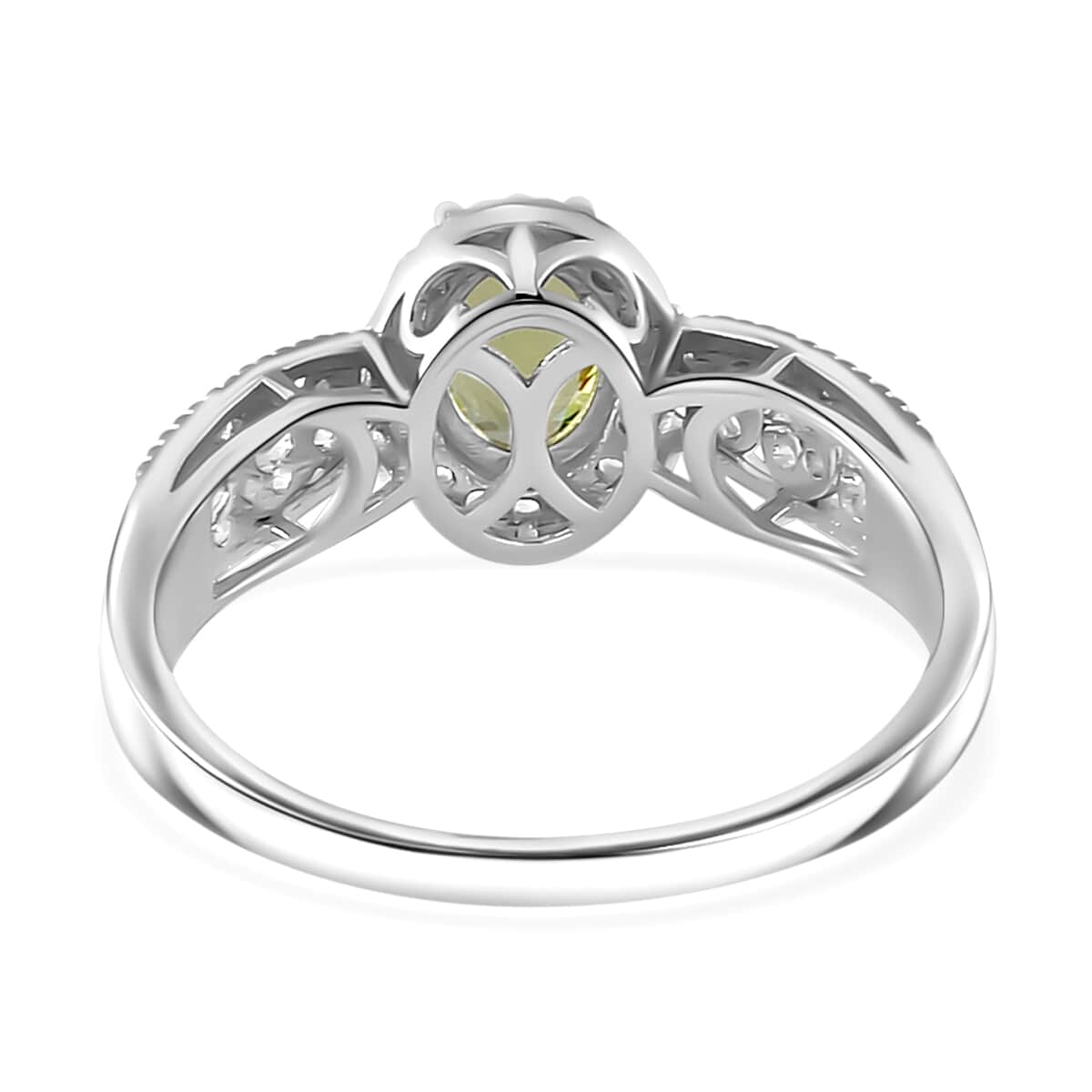 Peridot and White Zircon Pendant and Ring (Size 5.0) in Rhodium Over Sterling Silver 2.40 ctw image number 4