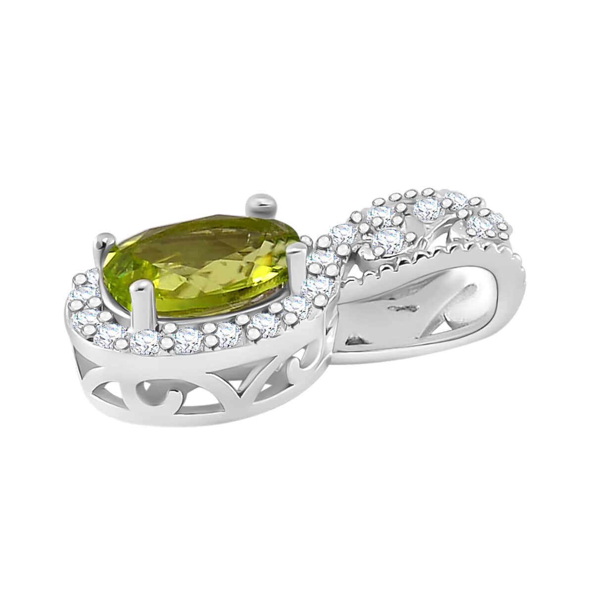 Hebei Peridot and White Zircon 2.40 ctw Crows Legacy Pendant and Ring Size 8 in Rhodium Over Sterling Silver image number 6