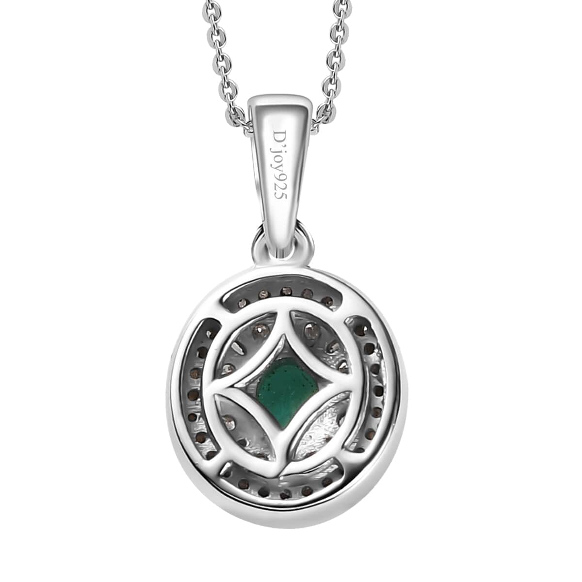 Boyaca Colombian Emerald and Diamond 0.65 ctw Verdant Halo Pendant Necklace in Rhodium Over Sterling Silver 20 Inches image number 4