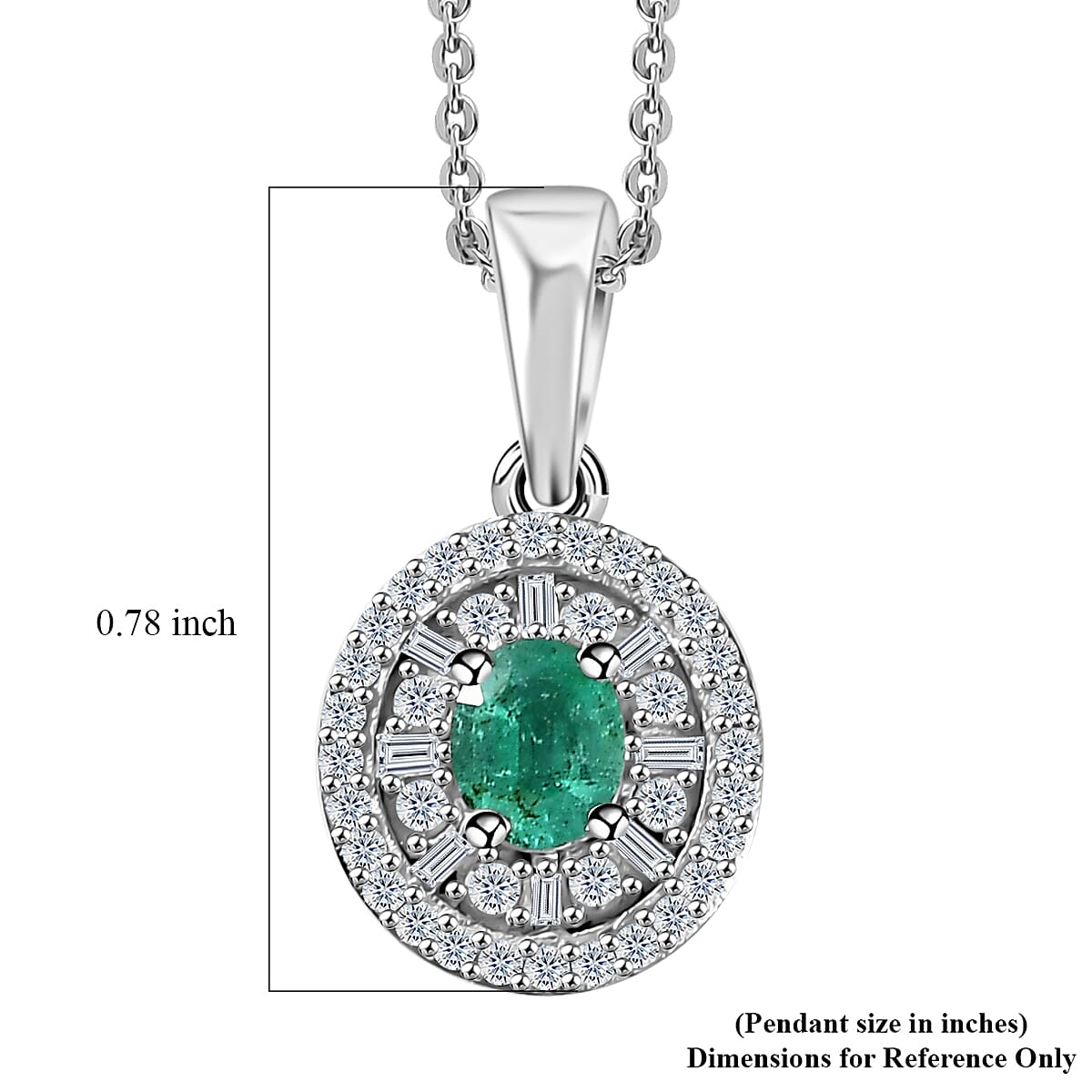 Boyaca Colombian Emerald and Diamond 0.65 ctw Verdant Halo Pendant Necklace in Rhodium Over Sterling Silver 20 Inches