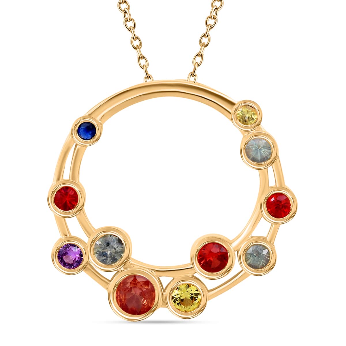 Multi Sapphire 1.20 ctw Bubbles Pendant Necklace 20 Inches in Vermeil Yellow Gold Over Sterling Silver  image number 0