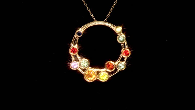 Multi Sapphire 1.20 ctw Bubbles Pendant Necklace 20 Inches in Vermeil Yellow Gold Over Sterling Silver