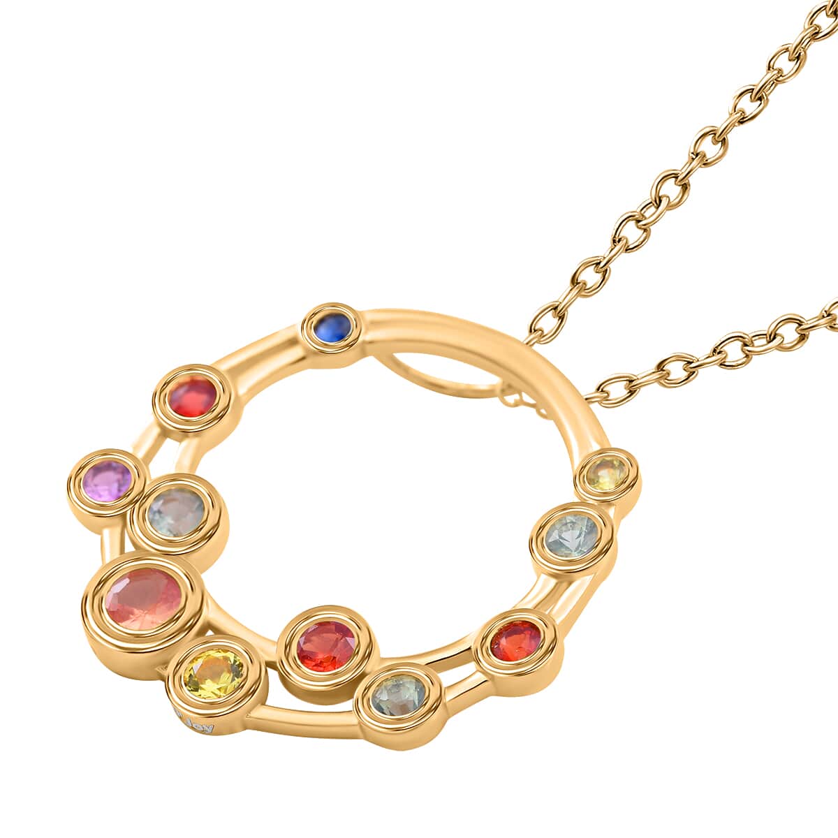 Multi Sapphire 1.20 ctw Bubbles Pendant Necklace 20 Inches in Vermeil Yellow Gold Over Sterling Silver  image number 2