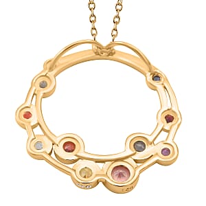 Multi Sapphire 1.20 ctw Bubbles Pendant Necklace 20 Inches in Vermeil Yellow Gold Over Sterling Silver 