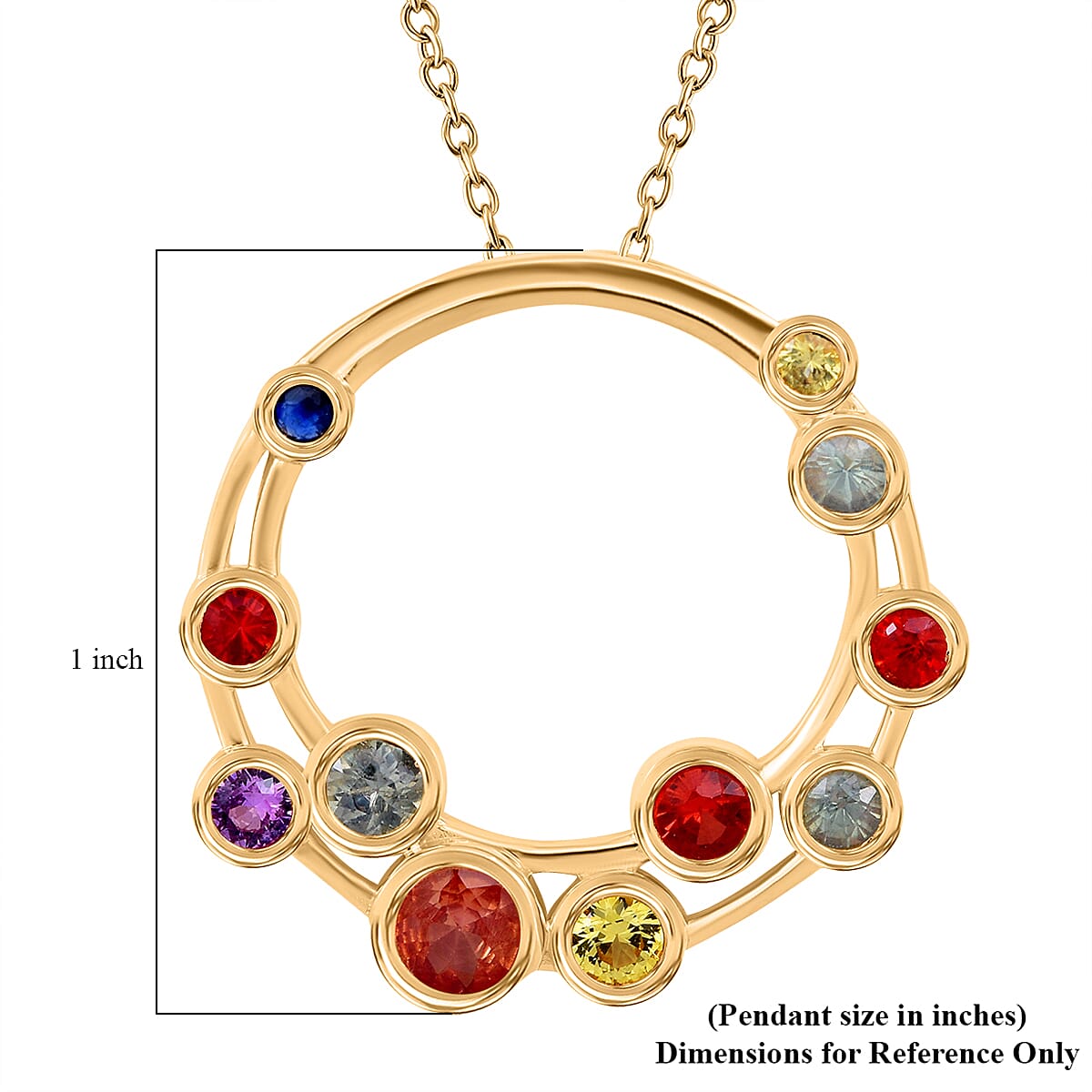 Multi Sapphire 1.20 ctw Bubbles Pendant Necklace 20 Inches in Vermeil Yellow Gold Over Sterling Silver 