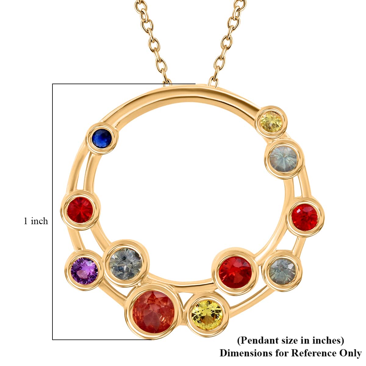 Multi Sapphire 1.20 ctw Bubbles Pendant Necklace 20 Inches in Vermeil Yellow Gold Over Sterling Silver  image number 5