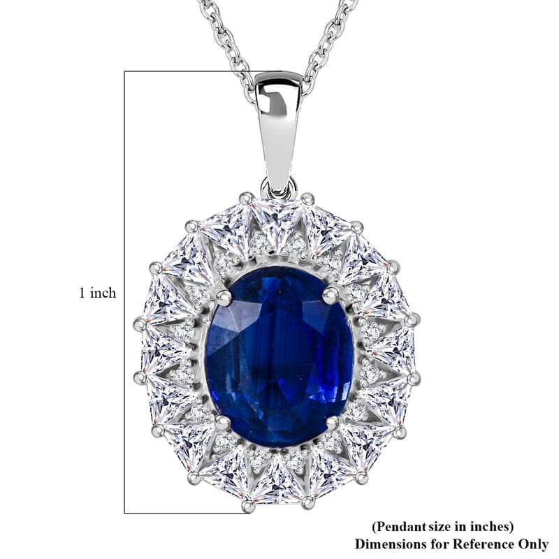 Kashmir Blue Kyanite and White Topaz 6.85 ctw Midnight Radiance Halo Halo Pendant Necklace 20 Inches in Rhodium Over Sterling Silver