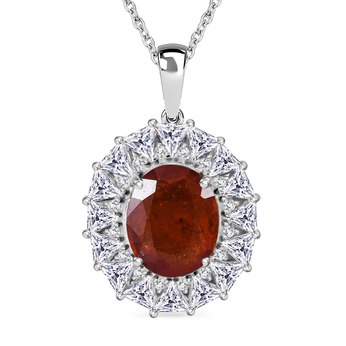 Tangerine Kyanite and White Topaz 6.35 ctw Midnight Radiance Halo Pendant Necklace 20 Inches in Rhodium Over Sterling Silver  image number 0