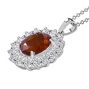Tangerine Kyanite and White Topaz 6.35 ctw Midnight Radiance Halo Pendant Necklace 20 Inches in Rhodium Over Sterling Silver 