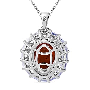 Tangerine Kyanite and White Topaz 6.35 ctw Midnight Radiance Halo Pendant Necklace 20 Inches in Rhodium Over Sterling Silver 