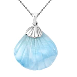 Larimar 34.60 ctw Seashell Pendant Necklace in Rhodium Over Sterling Silver 20 Inches