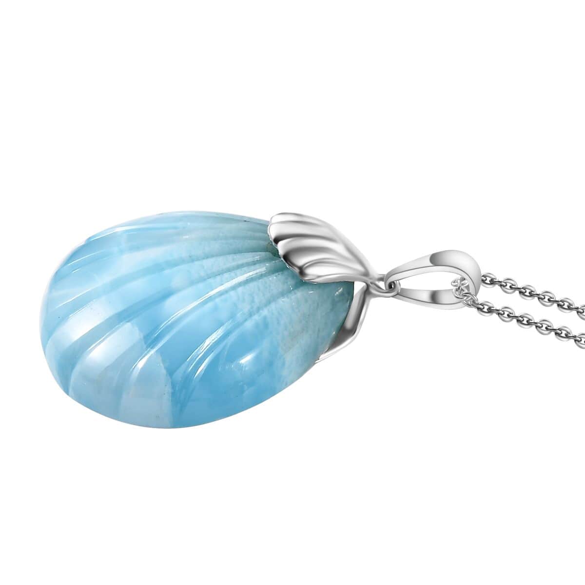 Larimar 34.60 ctw Seashell Pendant Necklace in Rhodium Over Sterling Silver 20 Inches image number 3