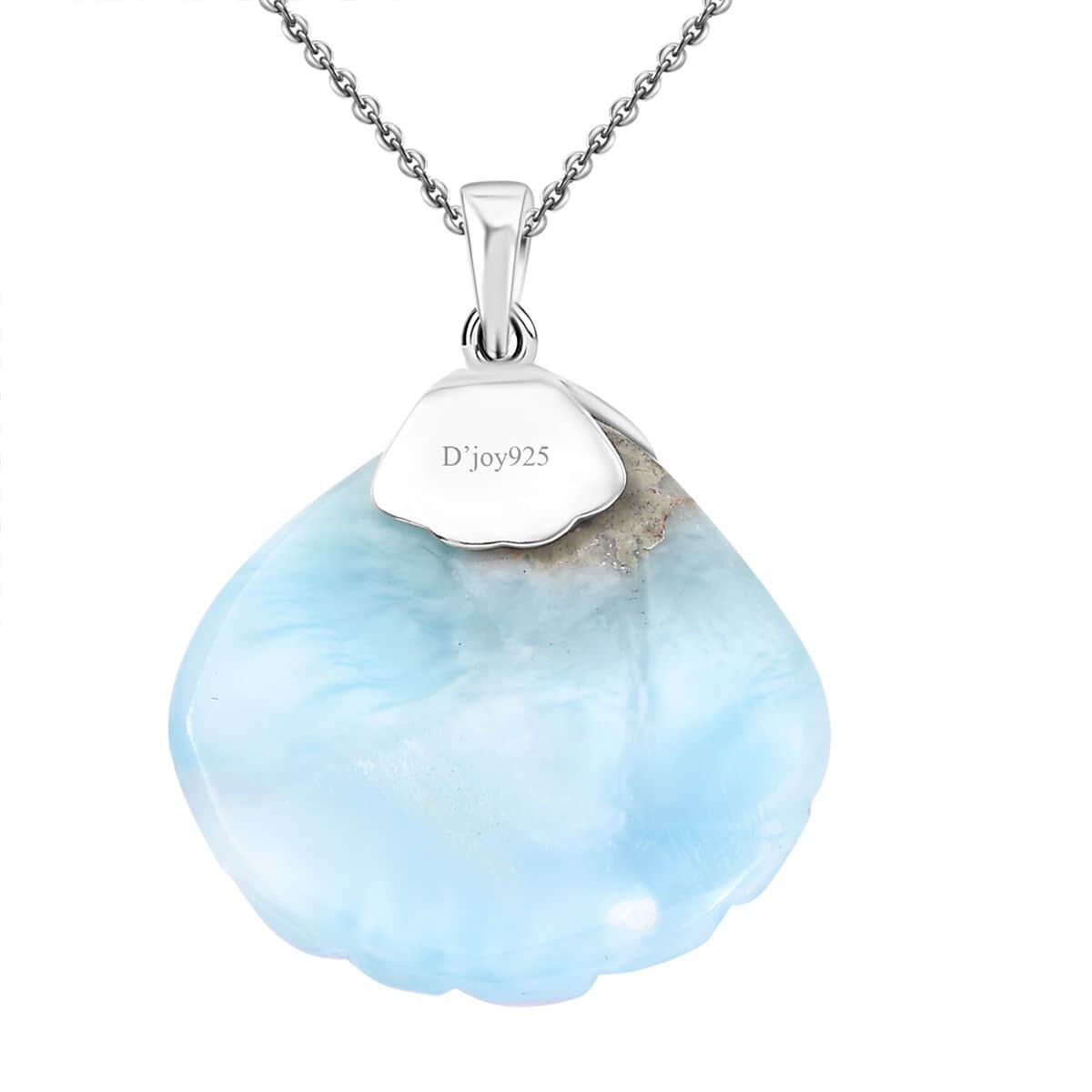 Larimar 34.60 ctw Seashell Pendant Necklace in Rhodium Over Sterling Silver 20 Inches image number 4