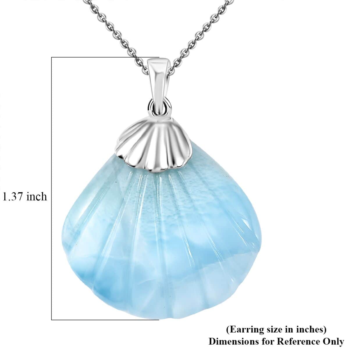 Larimar 34.60 ctw Seashell Pendant Necklace in Rhodium Over Sterling Silver 20 Inches image number 5