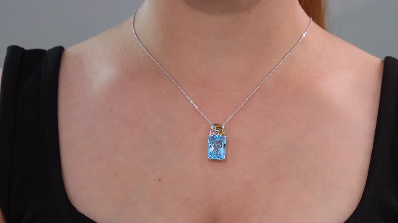 Radiant Cut Sky Blue Topaz and Multi-Tourmaline 16.30 ctw Pendant Necklace in Rhodium Over Sterling Silver 20 Inches