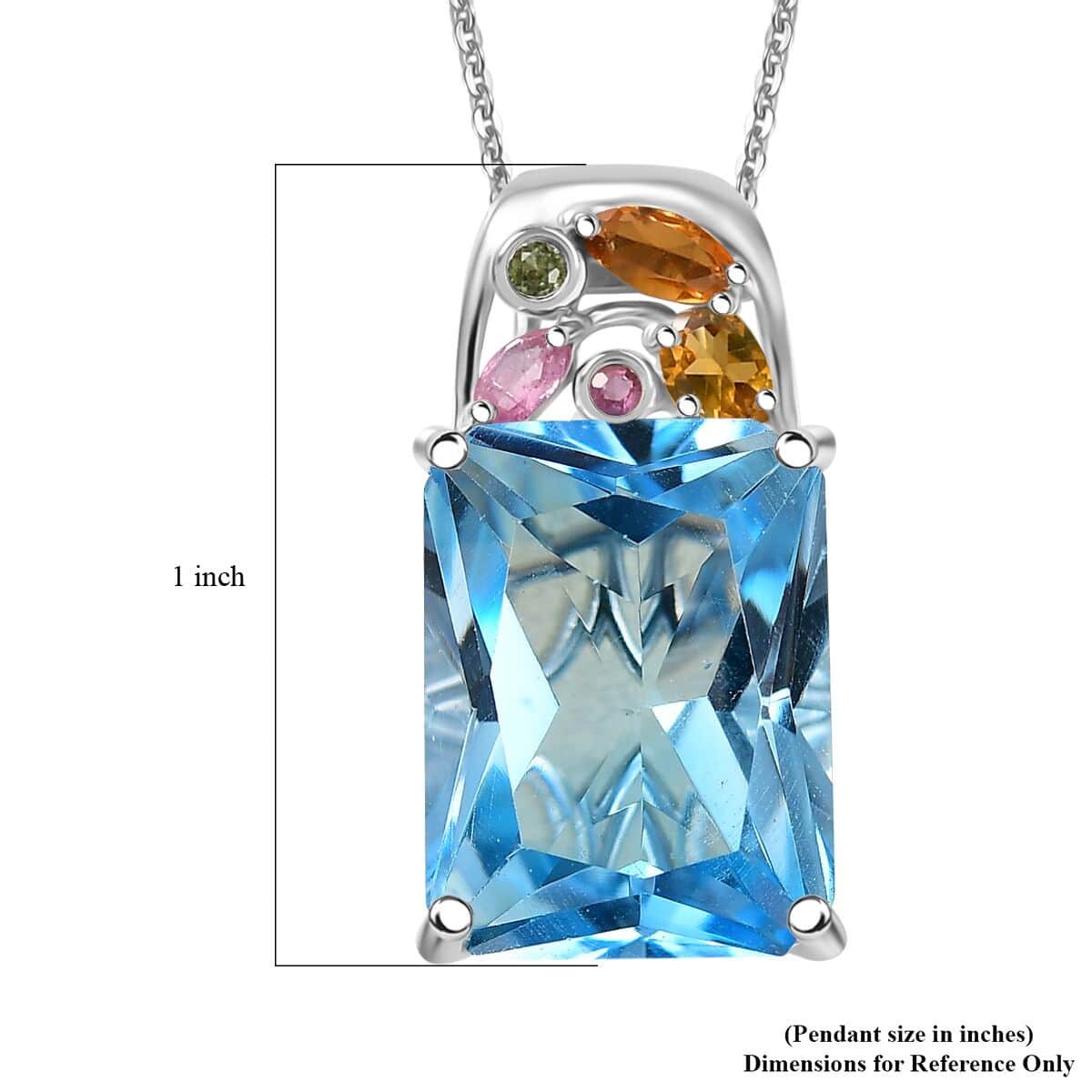 Radiant Cut Sky Blue Topaz and Multi-Tourmaline 16.30 ctw Butterfly Pendant Necklace in Rhodium Over Sterling Silver 20 Inches image number 6