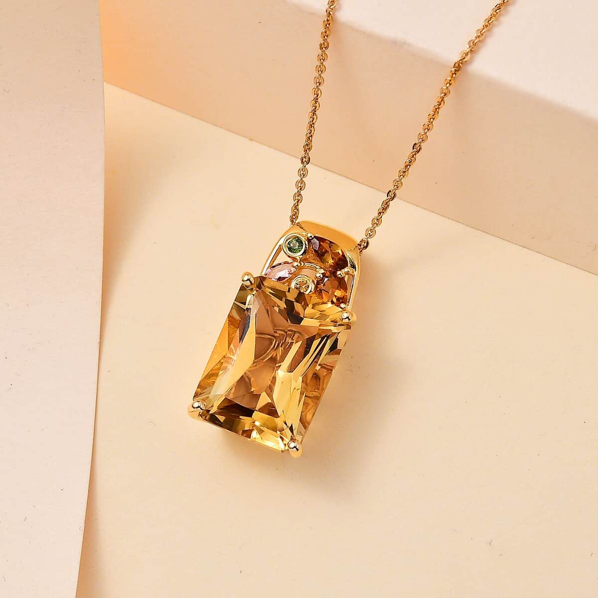 Radiant Cut Brazilian Citrine and Multi-Tourmaline 11.90 ctw Butterfly Pendant Necklace in 18K Vermeil Yellow Gold Over Sterling Silver 20 Inches image number 1