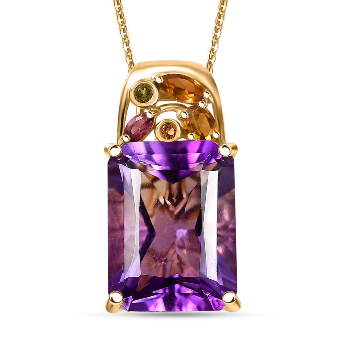 Radiant Cut African Amethyst and Multi-Tourmaline 11.20 ctw Butterfly Pendant Necklace in 18K Vermeil Yellow Gold Over Sterling Silver 20 Inches image number 0