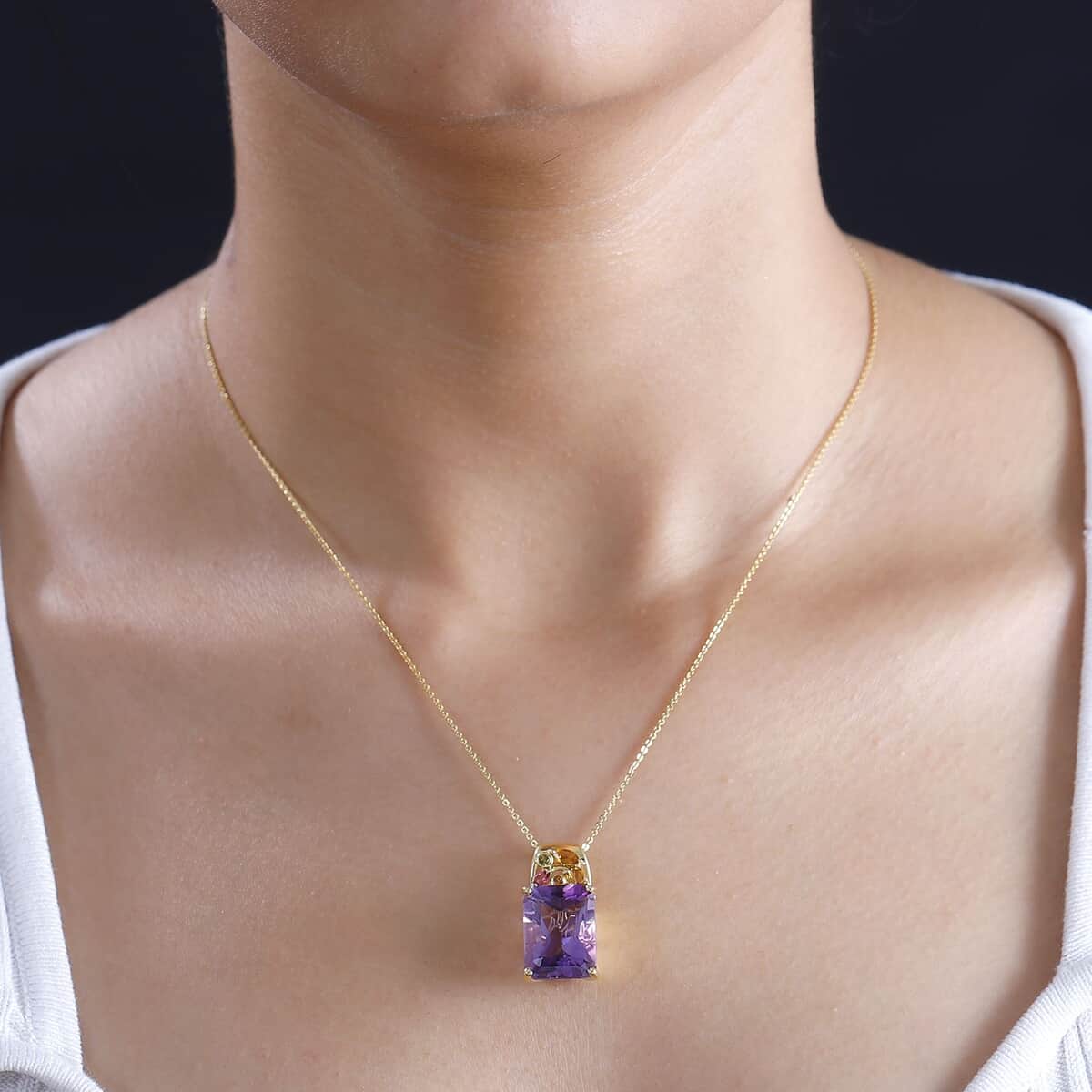 Radiant Cut African Amethyst and Multi-Tourmaline 11.20 ctw Butterfly Pendant Necklace in 18K Vermeil Yellow Gold Over Sterling Silver 20 Inches image number 2