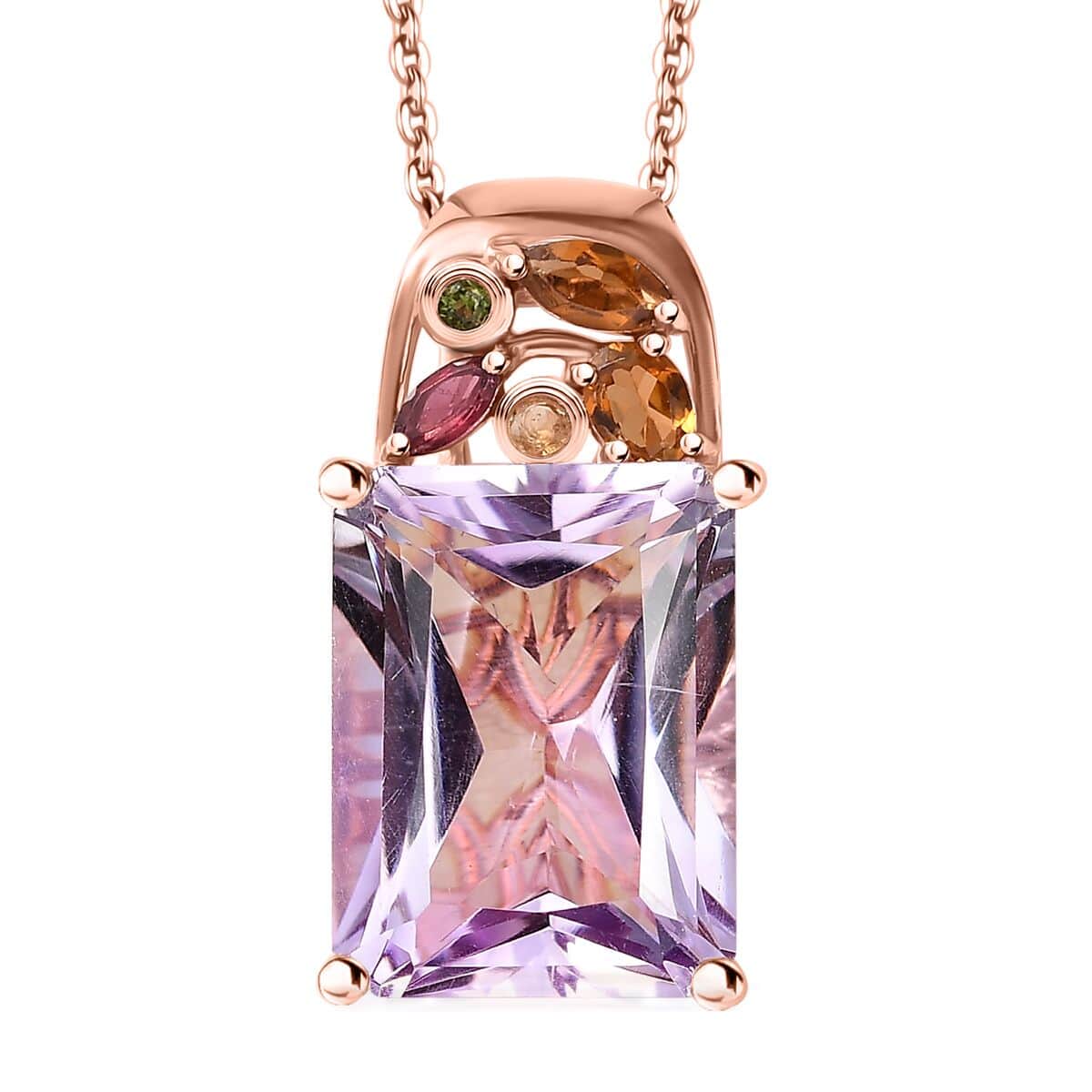 Radiant Cut Rose De France Amethyst and Multi-Tourmaline 11.75 ctw Butterfly Pendant Necklace in 18K Vermeil Rose Gold Over Sterling Silver 20 Inches image number 0