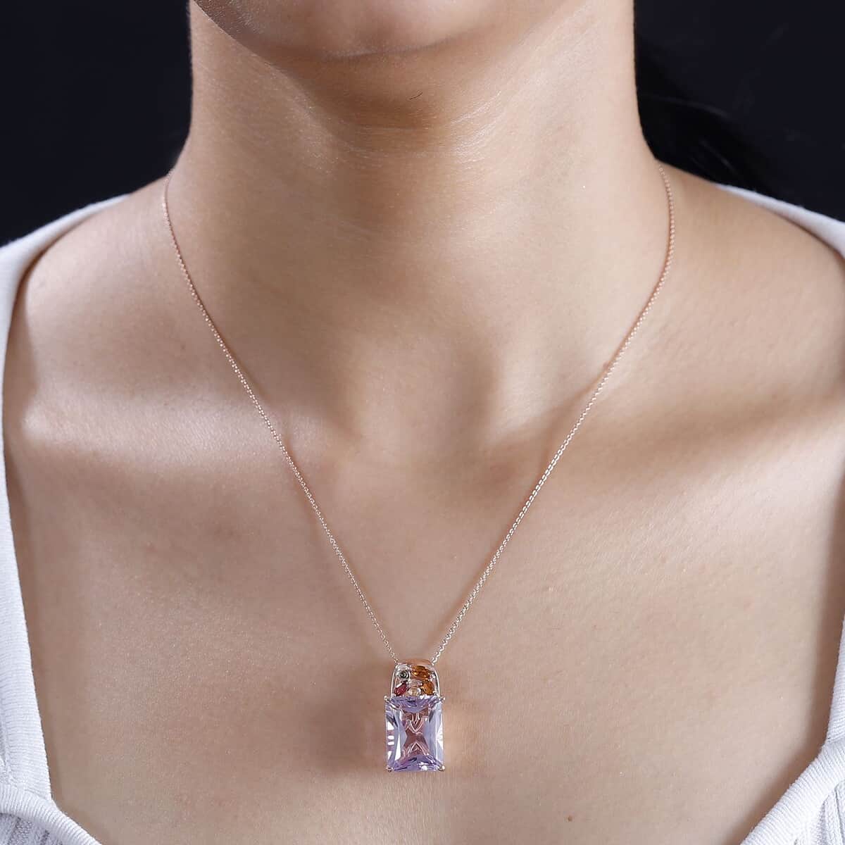 Radiant Cut Rose De France Amethyst and Multi-Tourmaline 11.75 ctw Butterfly Pendant Necklace in 18K Vermeil Rose Gold Over Sterling Silver 20 Inches image number 2