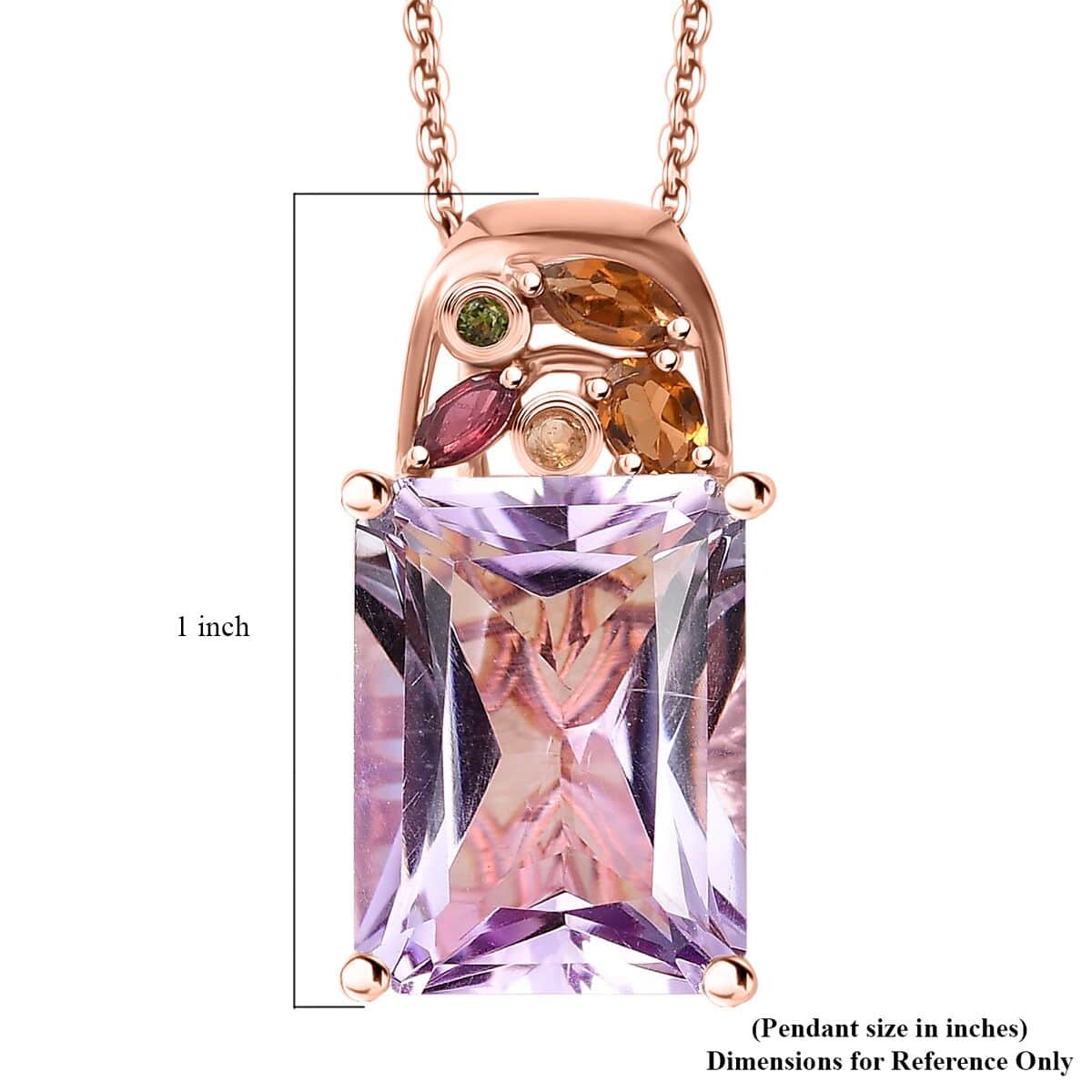 Radiant Cut Rose De France Amethyst and Multi-Tourmaline 11.75 ctw Butterfly Pendant Necklace in 18K Vermeil Rose Gold Over Sterling Silver 20 Inches image number 6