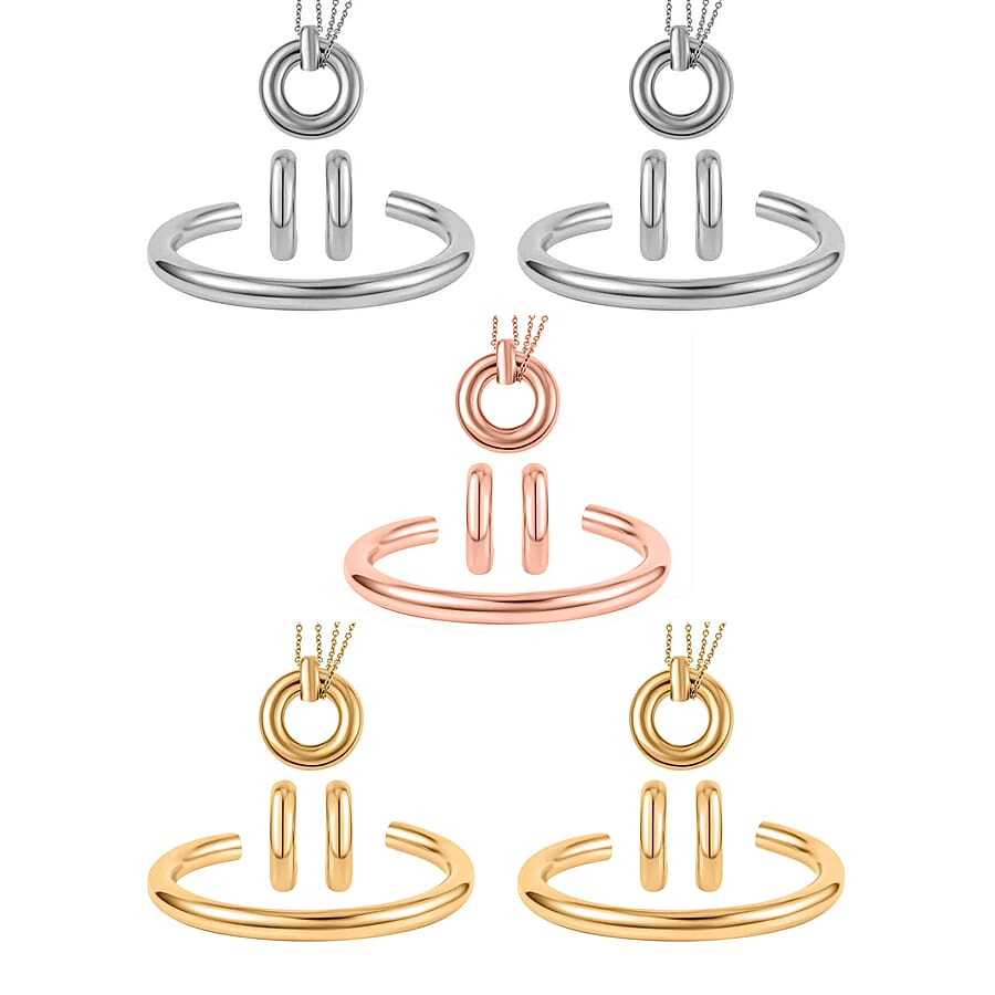 Set of 2, Ever True Hoop Earrings, Cuff Bracelet (7.50 In) and Necklace 20 Inches in ION Plated YG and Stainless Steel