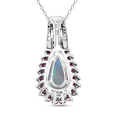 AAA Ethiopian Welo Opal and Multi Gemstone 3.65 ctw Halo Pendant Necklace in Rhodium Over Sterling Silver 20 Inches