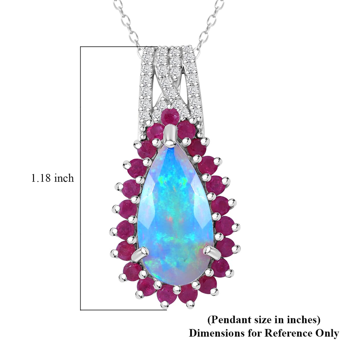 AAA Ethiopian Welo Opal and Multi Gemstone 3.65 ctw Halo Pendant Necklace in Rhodium Over Sterling Silver 20 Inches image number 5