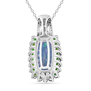 AAA Ethiopian Welo Opal and Multi Gemstone 4.60 ctw Halo Pendant Necklace in Rhodium Over Sterling Silver 20 Inches
