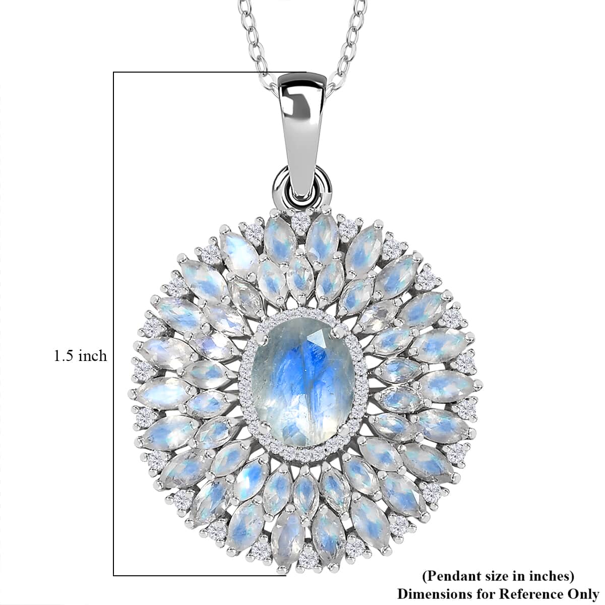 Premium Moon Glow Moonstone and Moissanite Moonlight Fountain Pendant Necklace 7.85 ctw in Rhodium Over Sterling Silver 20 Inches image number 6