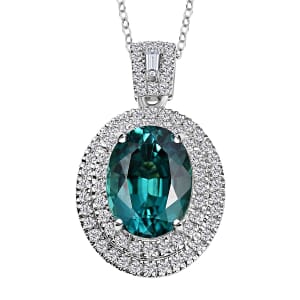 Certified & Appraised Rhapsody AAAA Lagoon Tourmaline and E-F VS Diamond 4.09 ctw Pendant Necklace in 950 Platinum 18 Inches
