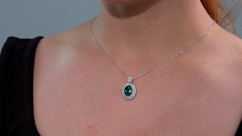 Certified & Appraised Rhapsody AAAA Lagoon Tourmaline and E-F VS Diamond 4.09 ctw Pendant Necklace in 950 Platinum 18 Inches