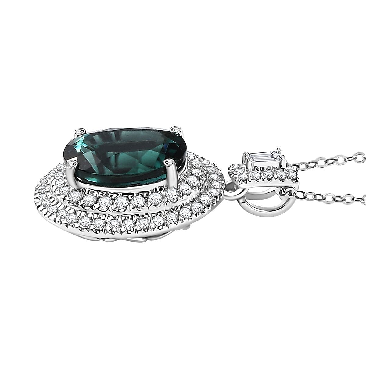 Certified & Appraised Rhapsody AAAA Lagoon Tourmaline and E-F VS Diamond 4.09 ctw Pendant Necklace in 950 Platinum 18 Inches image number 3
