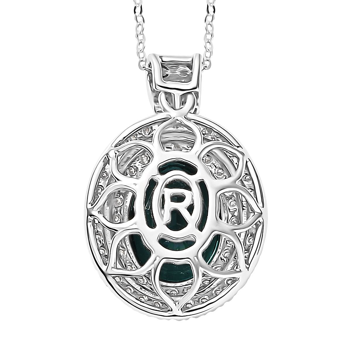 Certified & Appraised Rhapsody AAAA Lagoon Tourmaline and E-F VS Diamond 4.09 ctw Pendant Necklace in 950 Platinum 18 Inches image number 4