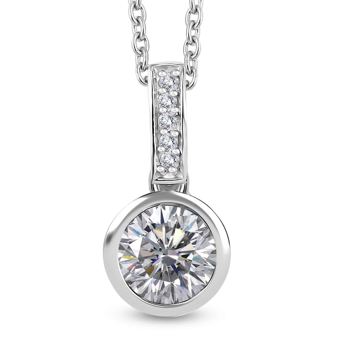 Moissanite 1.30 ctw Pendant in Rhodium Over Sterling Silver with Stainless Steel Necklace 20 Inches image number 0