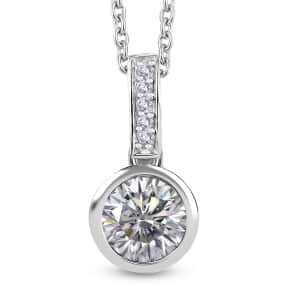 Moissanite 1.30 ctw Pendant in Rhodium Over Sterling Silver with Stainless Steel Necklace 20 Inches