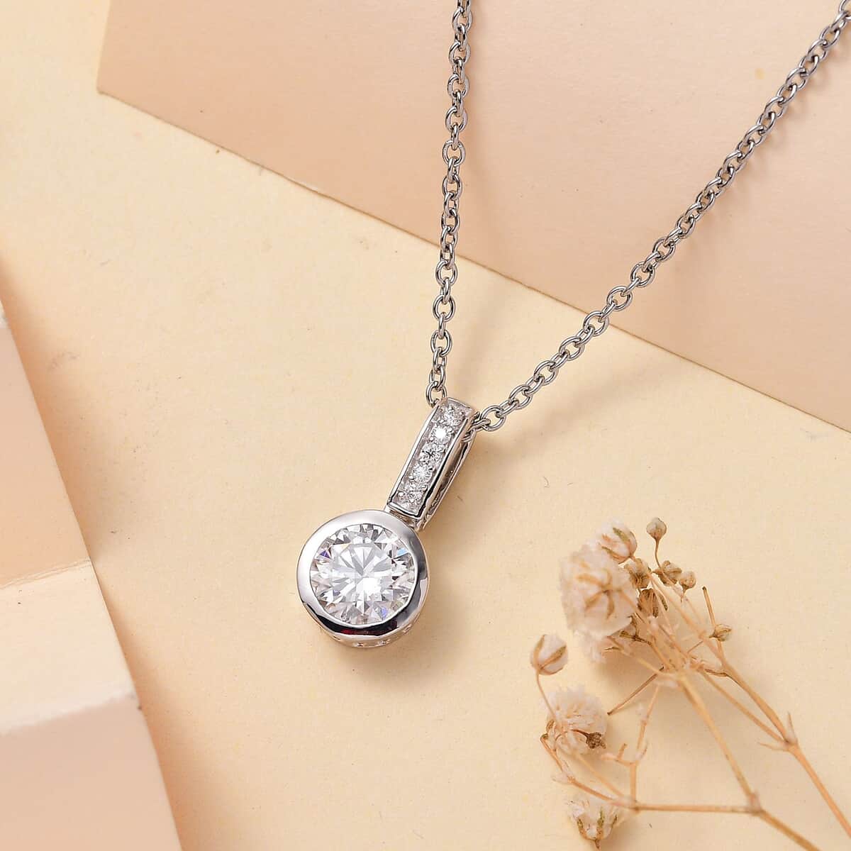 Moissanite 1.30 ctw Pendant in Rhodium Over Sterling Silver with Stainless Steel Necklace 20 Inches image number 1