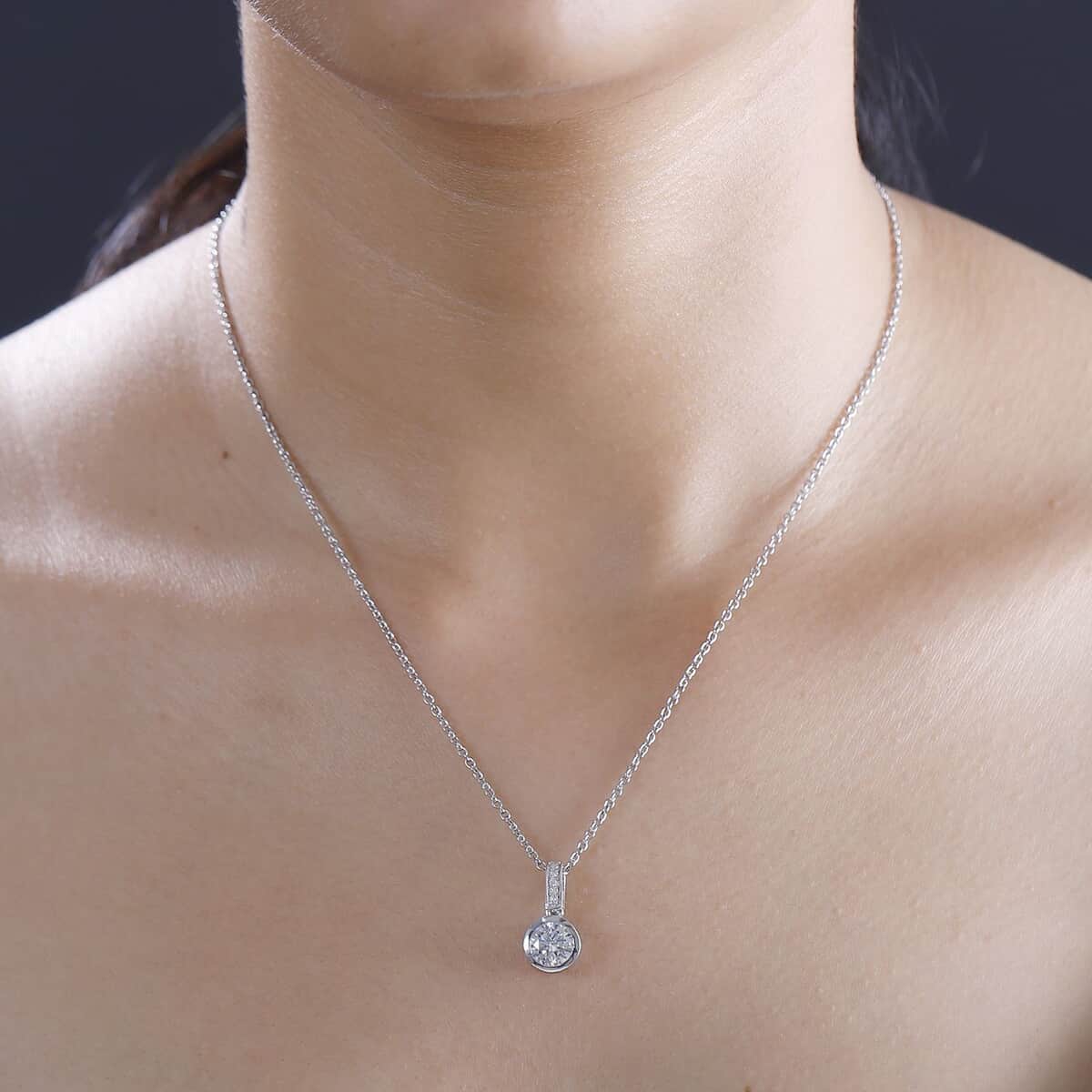 Moissanite 1.30 ctw Pendant in Rhodium Over Sterling Silver with Stainless Steel Necklace 20 Inches image number 2